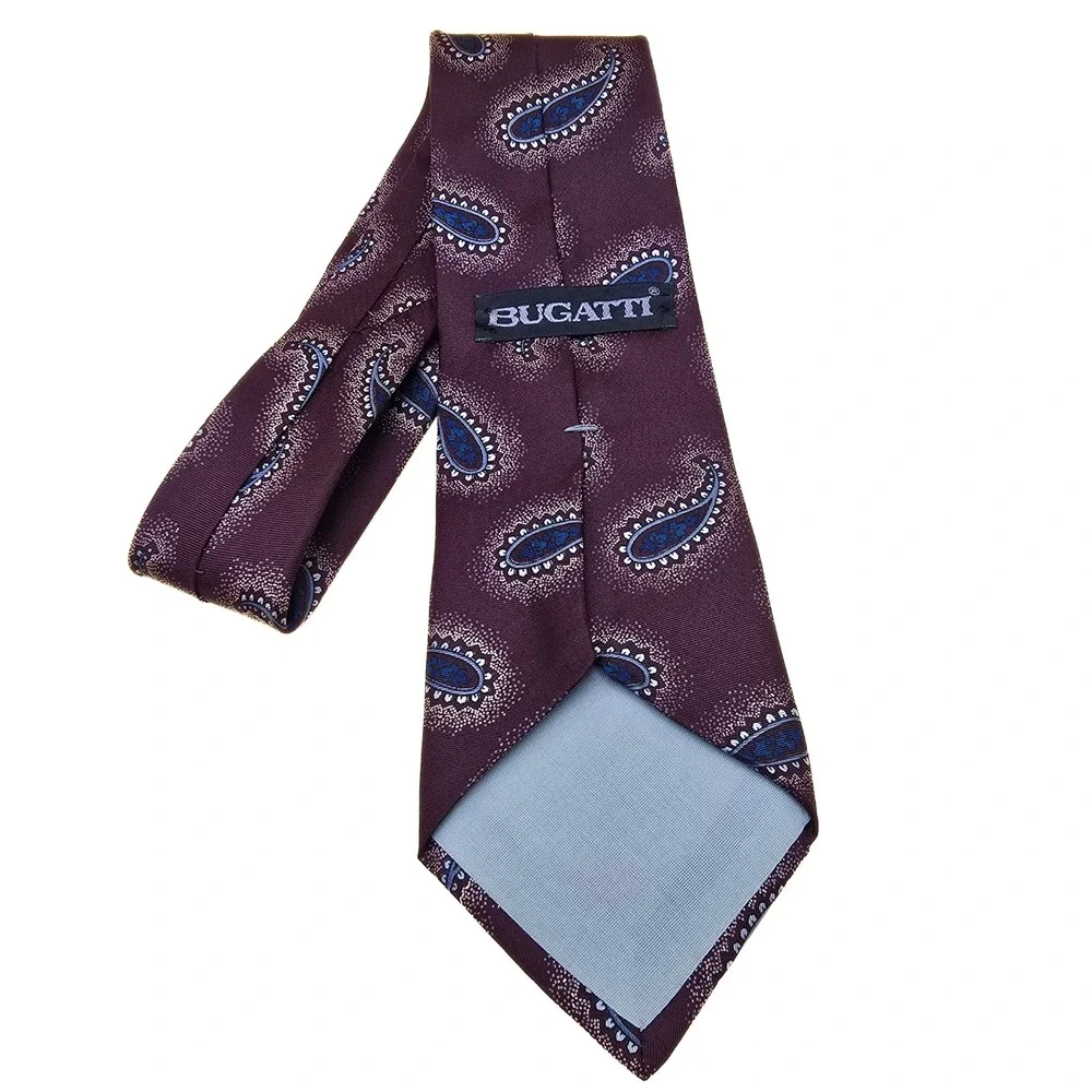 Bugatti Mens Silk Necktie‎ Plum Purple Blue Paisley Woven Formal Business Tie
